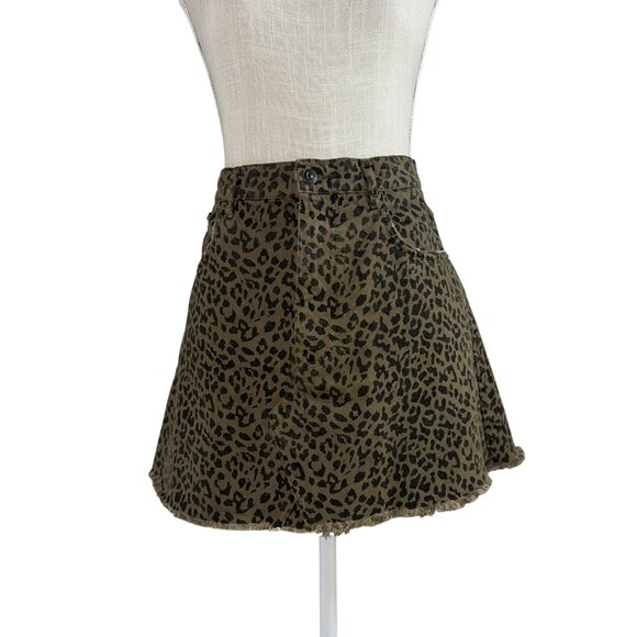 Zara Leopard Print Distressed Mini Skirt Size L Cotton Blend Womens Animal Print - Picture 1 of 7